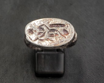 Antique Silver Greek Coin Ring - Handmade Solid Silver Band, Size 9