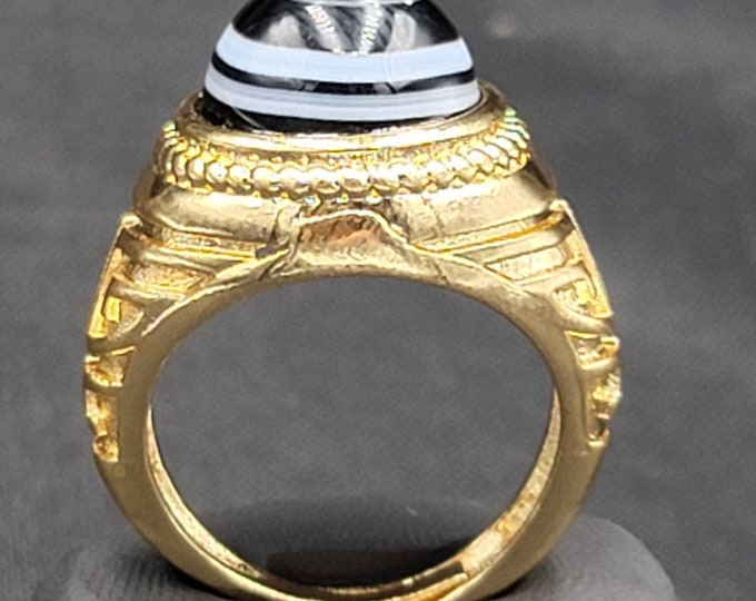 Ancient Sulimani Banded Agate Stone Evil Eyes Powerful Protection 18k Gold Ring