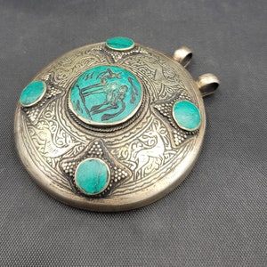 Handmade Silver Pendant: Afghan Turquoise Stone, Camel Intaglio