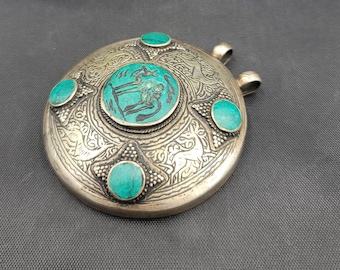 Handmade Silver Pendant: Afghan Turquoise Stone, Camel Intaglio