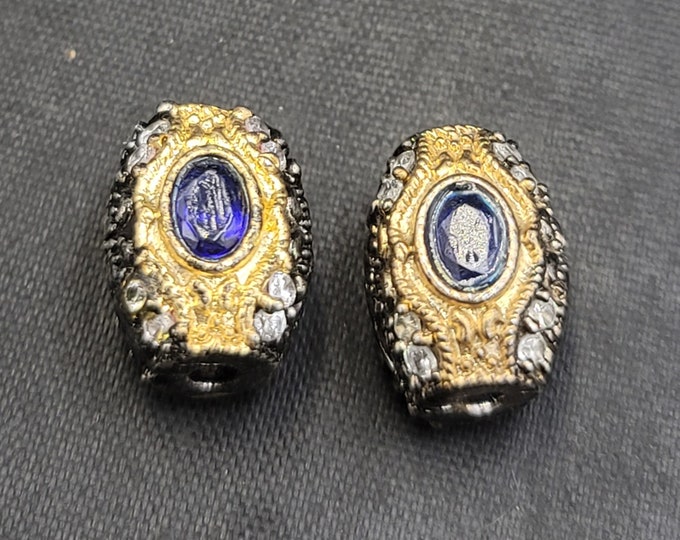 Gold Over Silver Beautiful Victorian Beads With Natural Sapphire Gemstone