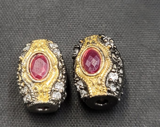 Gold Over Silver Beautiful Victorian Beads With Natural Ruby  Gemstone