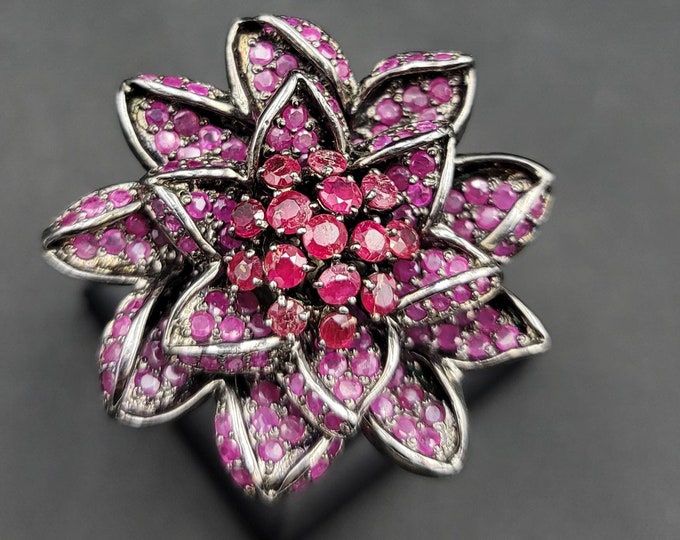 Unique Victorian Design Silver Huge Ring With Natural Ruby Gemstone