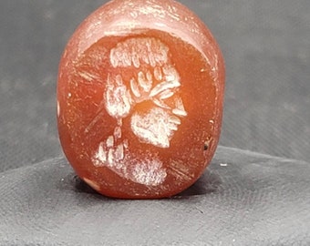Ancient Roman Intaglio Seal Stamp Bead: King Portrait, C. 300-500 AD