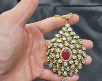 Super Gorgeous Vintage Gold Over Silver Victorian Pendant With Natural Ruby And White Toppaz Gemstone