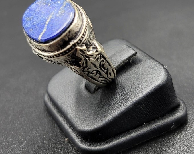 Afghanistan Beautiful Natural Lapis Lazuli Stone Old Silver Big Statement Ring