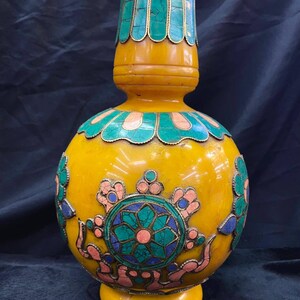 MASSIVE Size Big Tibetan Bottle / Flowers Pot Copal With Turquoise And Coral Stone