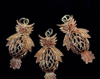 Vintage Gold Plated Owl Pendant: Handmade Tibetan Bird Charm