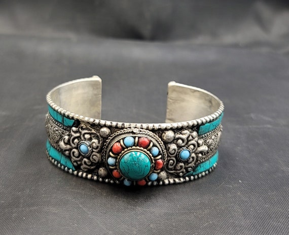 Vintage Nepali Silver Bangle: Turquoise Baho Design Bracelet - Etsy