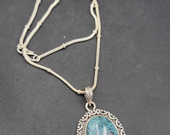 Handmade Turquoise Sterling Silver Pendant Necklace - Vintage Style, 48cm Chain