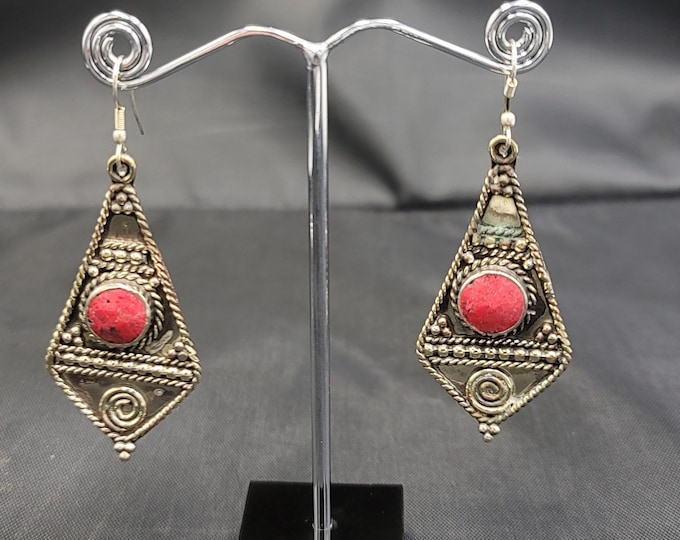 Baho Tibeten Silver Beautiful Earrings With Red Coral