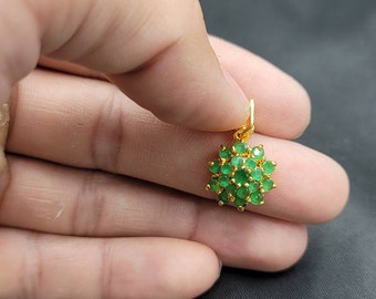 20k Gold Over Sterling Silver Natural Emerald Gemstone Pendant