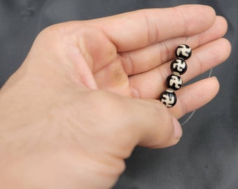 4 Beads Antique Ancient Tibetan Agate Himalayan Etched Longevity Dzi 10mm Round Beads