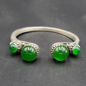 Vintage Handmade Silver Bangle: Near Eastern Jade Bracelet