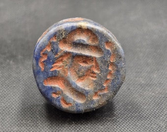 Roman King Intaglio Carved Ancient Lapis lazuli Stone Beads Seal Stamp