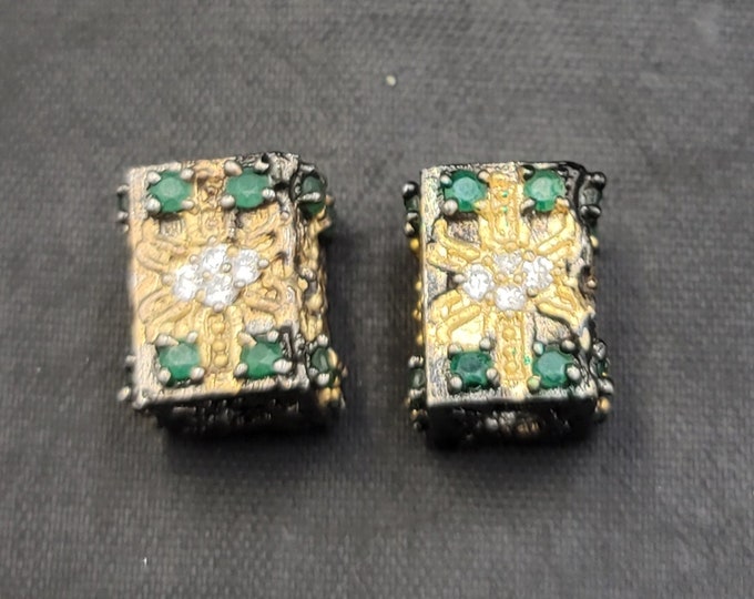 Silver Gold Plated Beautiful Victorian Beads With Natural Emerald Gemstone