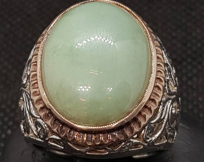 Beautiful White Burma Jade Stone Sterling Wonderful Handmade Ring