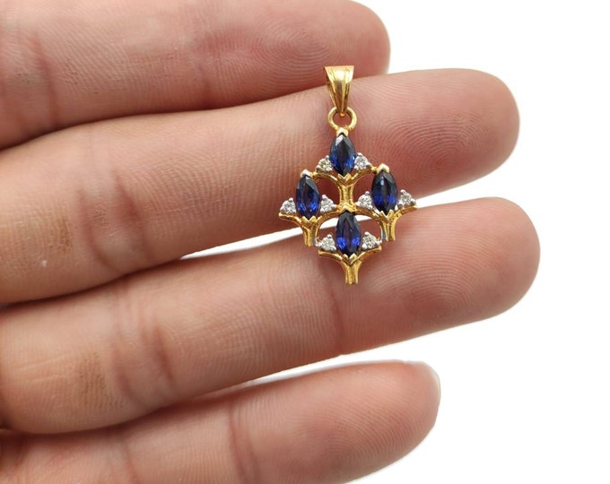 100% Certified 20k Gold Beautiful High Quality Bule Sapphire & Real Daimond Gemstones Pendant