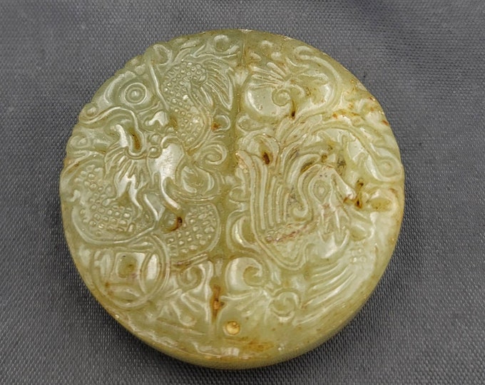 Ancient Green Jade Stone Chine Ming Human Figure Carved Unique Beads Pendant Amulet