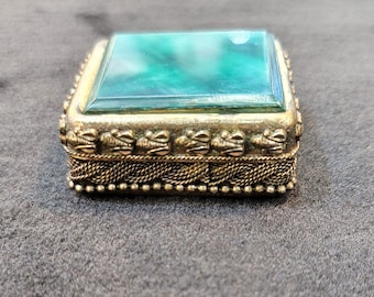 Antique Silver Jewelry Box: Near Eastern Handicraft with Green Agate