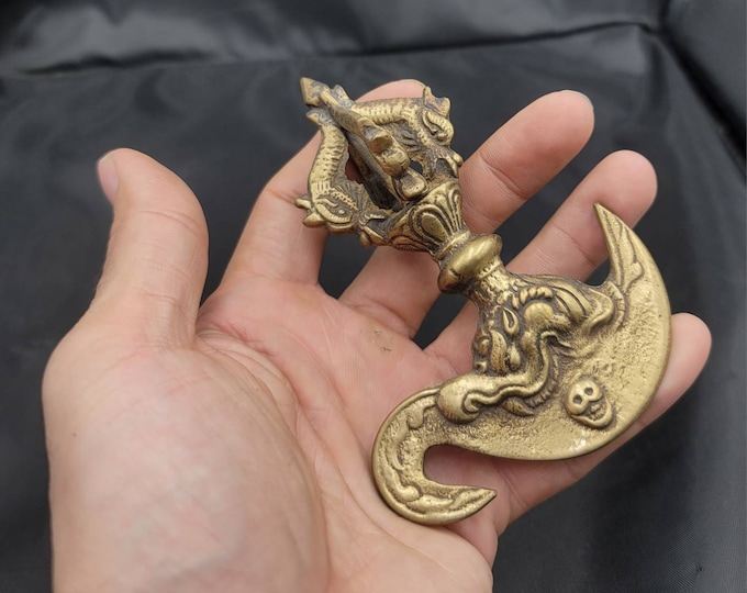 Very Unique Tibeten Bronze Antique Drogon Head Lucky Dorje