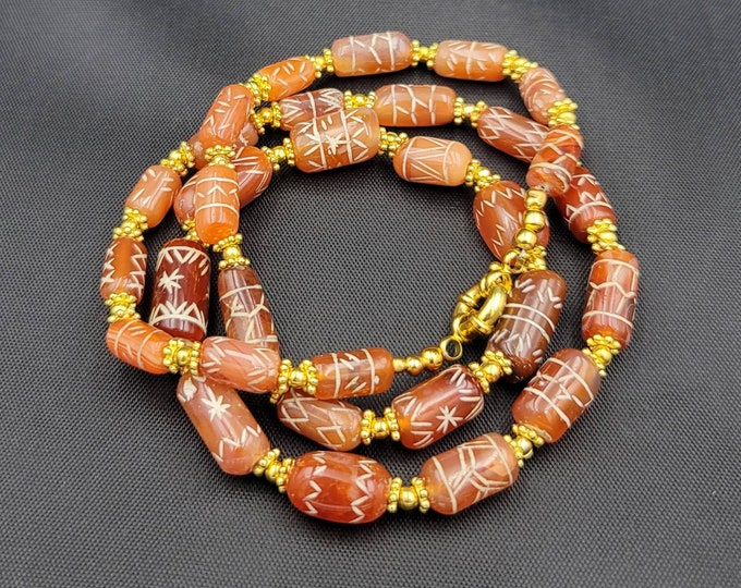RARE Ancient Etched Carnelian Beads Antique Necklace