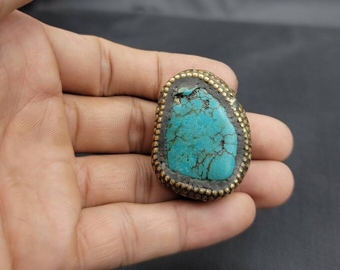 Gerogues Tibetan Vintage Turquoise Stone Brass Bead With Coral Stone