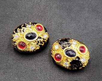 Victorian Style Gold Over Silver Beads: Ruby & Sapphire Gemstone (20mm)