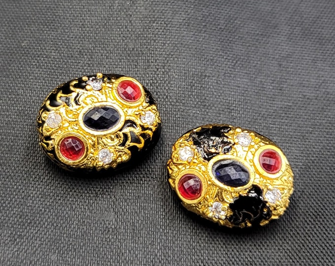 Gold Over Silver Beautiful Victorian Beads With Natural Sapphire And Red Ruby Gemstone