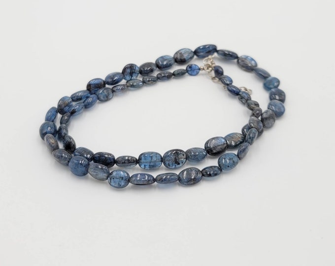 Natural 100% Certificate Kyanite Gemstone Oval Beads Necklace With Silver Claps 149Ct