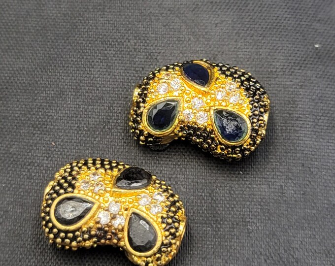 Gold Over Silver Beautiful Victorian Beads With Natural Sapphire Gemstone