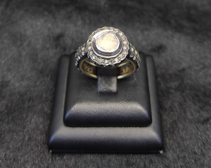 Victorian Silver Vintage Ring With Natural Rose Cut Daimond Gemstones