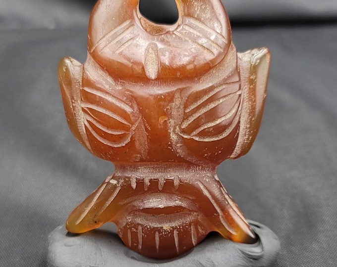 Ancient Old Agate Stone Himalayan Worship Figure Face Stute