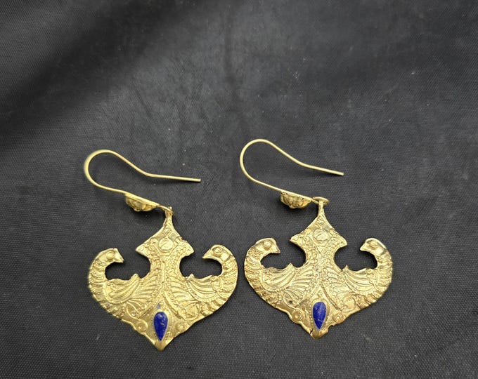 Authentic Beautiful 20k Gold Over Silver Earrings With Lapis Lazuli Stone