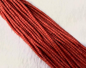 Red Glass Heishi Beads: Tiny Round Gemstone Spacer Beads (36cm Strand)