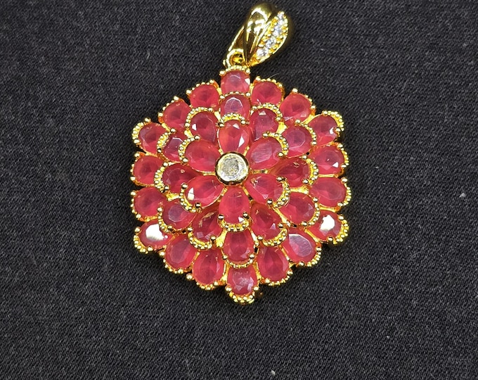 Handmade Sterling Silver Gold Plated Victorian Design Pendant With Natural Ruby Gemstone