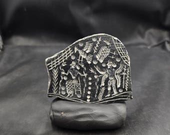 2000 BC Ancient King Gilgamesh With Queen And Bird History Art Deco Stone Carved Intaglio