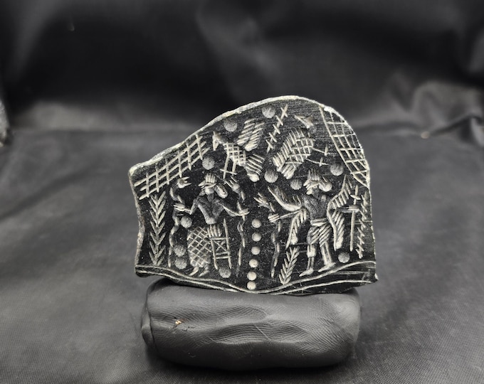2000 BC Ancient King Gilgamesh With Queen And Bird History Art Deco Stone Carved Intaglio