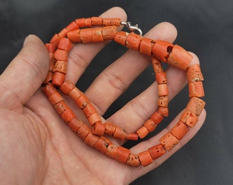 Antique Natural Coral Beads Necklace: Yemen Coral, 54cm