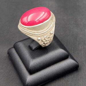 Rosa rubin naturlig ädelsten handgjord vintage silver Nepal ring