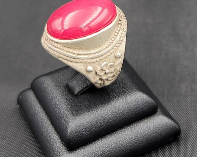 Pink Ruby Natural Gemstone Handmade Vintage Silver Nepal Ring
