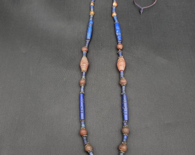 Ancient Unique Shape Beads Lapis Lazuli And Agate Stone Antique Necklace Early 14th Century