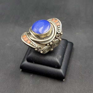 Afghanistan Lapis Lazuli Stone Late Medaval Silver Ring With Natural Coral