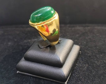 Natural Green Jade Gemstone 18k Gold Plated Near Eastern Ring