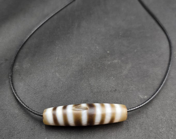 Ancient Old Agate Dzi Bead Tibeten Antique Banded Indo Tibeten Necklace