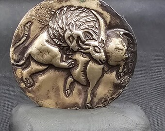 Amizing Antique Greek Empire Authentic Silver 2000 BC Unique Pendant Loin And Deer