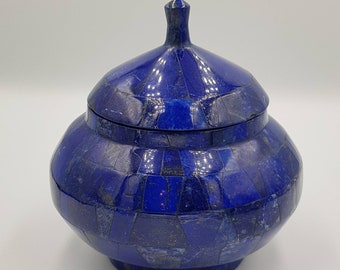 Handmade Afghan Lapis Lazuli Stone Pot: Art Deco Box