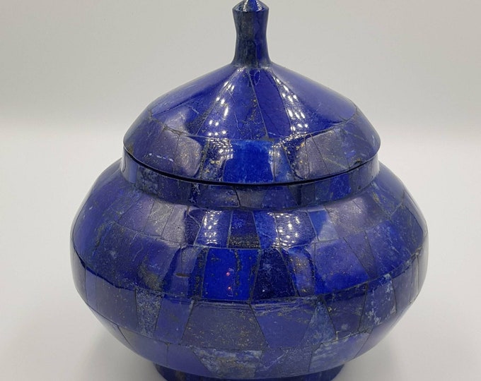 Wonderful Quality Afghan Lapis Lazuli Stone Beautiful Unique Pot / Box Art Deco High Quality Lapis Lazuli Stone
