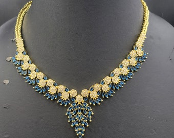 Vintage Victorian Kyanite Gemstone Necklace: Gold Over Silver, 47cm