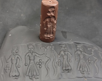 Ancient Cicra 7th-12 Century Greek Empire King Red Stone Intaglio Cylinder Seal Beads Stamp